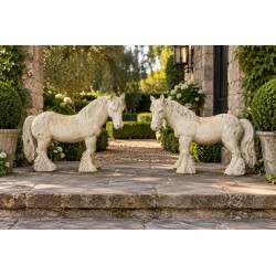 Pair of Cast Iron Horses - Cream White - Length 78cm - Garden Statue Sculptures