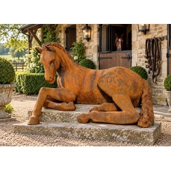 Lifesize Cast Iron Laying Foal Horse - Garden Sculpture / Statue - 144cm Long
