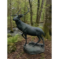 Large Cast Iron Standing Stag / Deer - Height 145cm - Vintage Green Colour