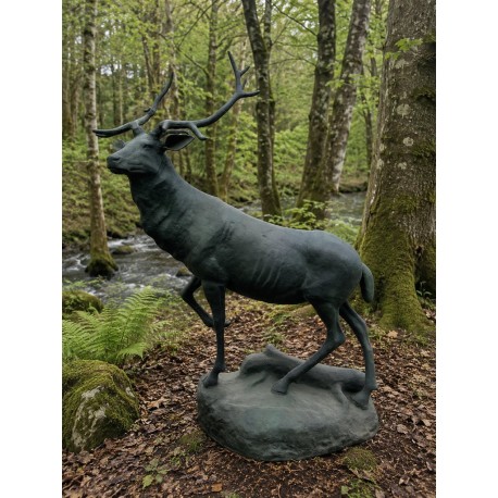 Large Cast Iron Standing Stag / Deer - Height 145cm - Vintage Green Colour