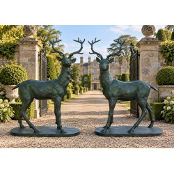 Pair of Lifesize Cast Iron Stags - Green Colour - Height 142cm x Length 101cm