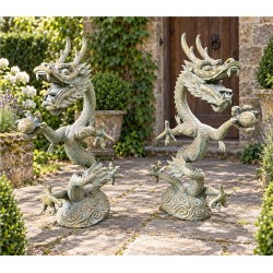 Large pair of Bronze Oriental Chinese Dragons - 100cm High - Stunning Patina