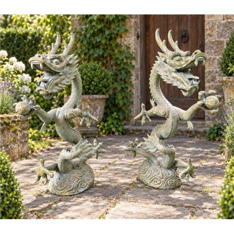 Large pair of Bronze Oriental Chinese Dragons - 100cm High - Stunning Patina