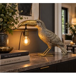 Toucan Exotic Bird - Table Light / Desk Lamp - Gold Colour - Height 37cm  Quirky