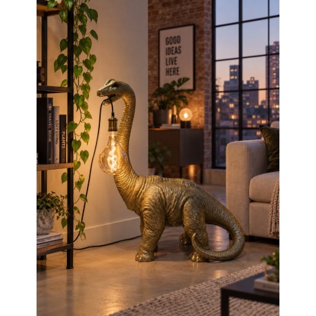 HUGE Brachiosaurus Dinosaur Floor Lamp - Gold Colour - H102cm - Quirky Fun Light