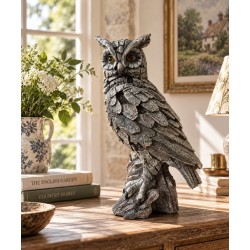 Large Seated Owl - Resin Edge Modern Style Sculpture - H 33cm
