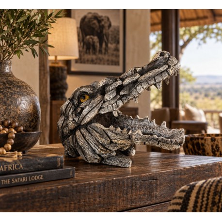 Large Bust of a Crocodile - Resin Edge Modern Style Sculpture - H 33cm