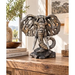 Large Bust of a African Elephant - Resin Edge Modern Style Sculpture - H 38cm
