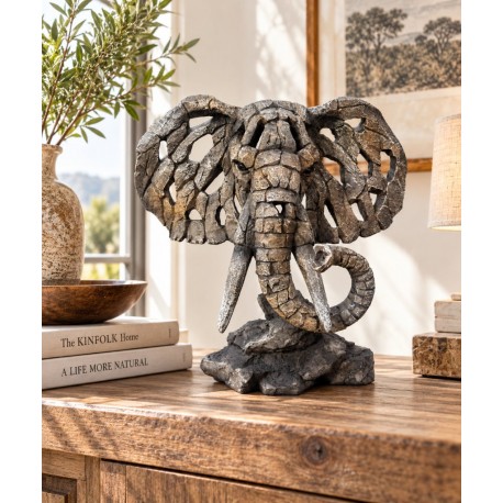 Large Bust of a African Elephant - Resin Edge Modern Style Sculpture - H 38cm